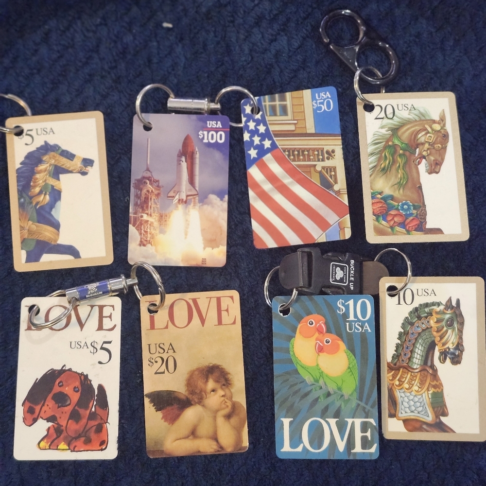 United Postal Service First Class Phone Cards Used Keychains Set Of 8